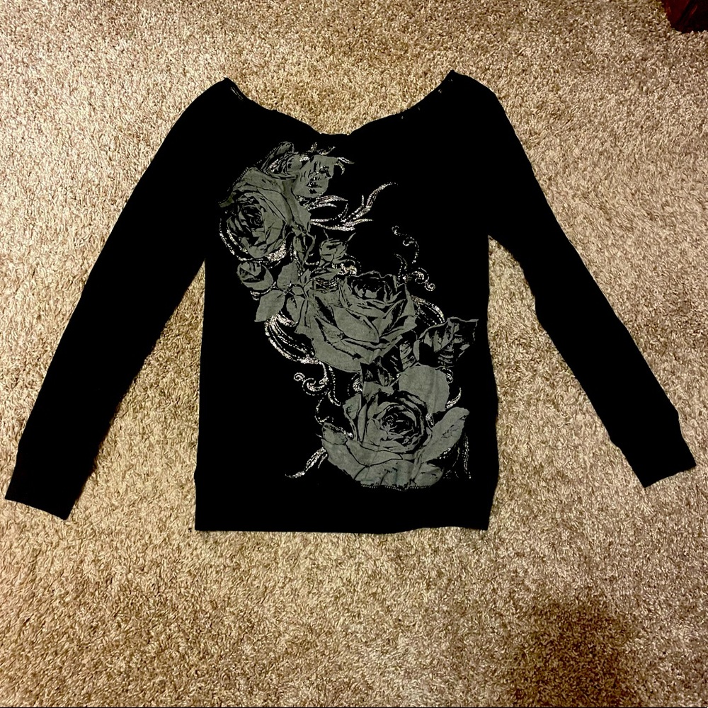 Vanity Womens Black Long Sleeve Small Tee